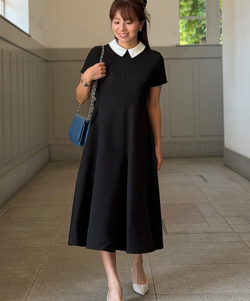 ST.ROONEY(セントルーニー)の「半袖クレリックフレアワンピース【低身長・小柄女性向け】(ワンピース・レディース・ブラック/ネイビー・XS)」の5枚目の写真
