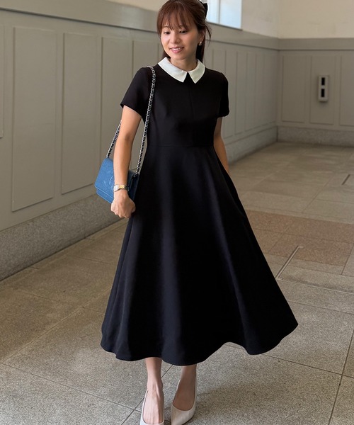 ST.ROONEY(セントルーニー)の「半袖クレリックフレアワンピース【低身長・小柄女性向け】(ワンピース・レディース・ブラック/ネイビー・XS)」の6枚目の写真