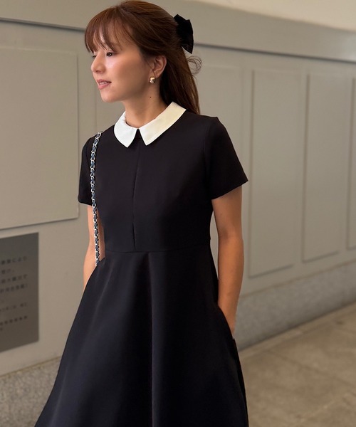 ST.ROONEY(セントルーニー)の「半袖クレリックフレアワンピース【低身長・小柄女性向け】(ワンピース・レディース・ブラック/ネイビー・XS)」の7枚目の写真