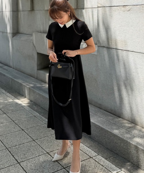 ST.ROONEY(セントルーニー)の「半袖クレリックフレアワンピース【低身長・小柄女性向け】(ワンピース・レディース・ブラック/ネイビー・XS)」の8枚目の写真