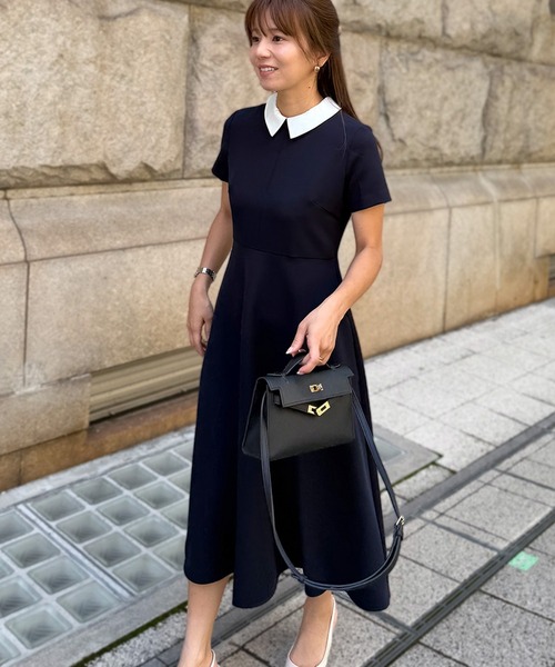 ST.ROONEY(セントルーニー)の「半袖クレリックフレアワンピース【低身長・小柄女性向け】(ワンピース・レディース・ブラック/ネイビー・XS)」の9枚目の写真