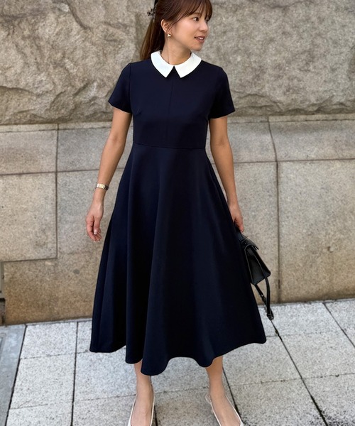 ST.ROONEY(セントルーニー)の「半袖クレリックフレアワンピース【低身長・小柄女性向け】(ワンピース・レディース・ブラック/ネイビー・XS)」の10枚目の写真