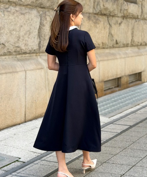 ST.ROONEY(セントルーニー)の「半袖クレリックフレアワンピース【低身長・小柄女性向け】(ワンピース・レディース・ブラック/ネイビー・XS)」の12枚目の写真