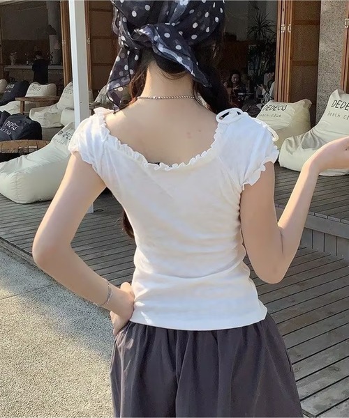 AsheKsha（アシクシャ）の「ハートプリント紐付きスクエアネック半袖トップス（Tシャツ/カットソー・レディース・ホワイト・M）」の11枚目の写真