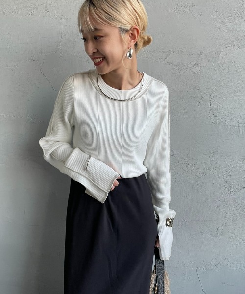 nenom（ネノム）の「【WEB先行予約】[nenom/ネノム] ラメ配色ラインリブニット（ニット/セーター・レディース・チャコール/ライトグレー/オフホワイト/ブラック・F）」の10枚目の写真