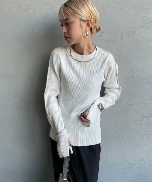 nenom（ネノム）の「【WEB先行予約】[nenom/ネノム] ラメ配色ラインリブニット（ニット/セーター・レディース・チャコール/ライトグレー/オフホワイト/ブラック・F）」の14枚目の写真