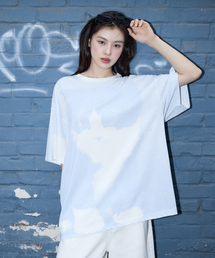 前面プリントオーバーサイズTシャツ [ブルー]