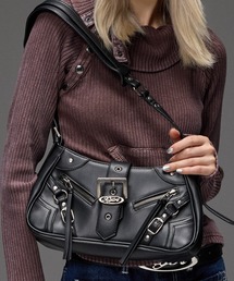 ZIP AND BELT FAUX LEATHER BAG