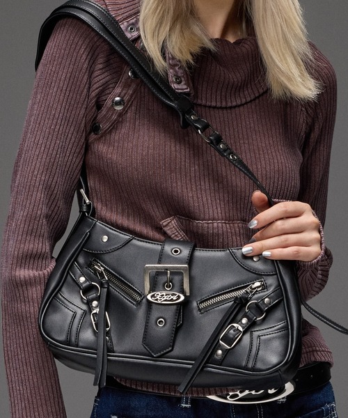 X-girl(エックスガール)の「ZIP AND BELT FAUX LEATHER BAG(ショルダーバッグ・レディース・ブラック/ブラウン/ピンク・ONE SIZE)」の1枚目の写真