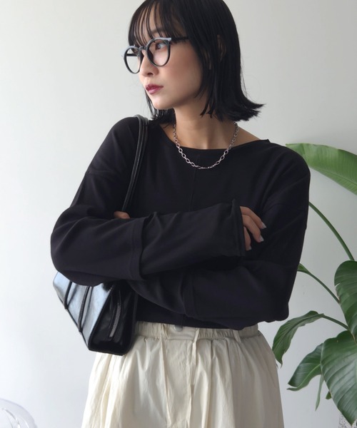 Green Parks(グリーンパークス)の「袖チュールリブプルオーバーⅡ【WEB限定カラーあり】(Tシャツ/カットソー・レディース・アイボリー/その他7/ボルドー/サックスブルー/チャコールグレー/ブラック・FREE)」の2枚目の写真