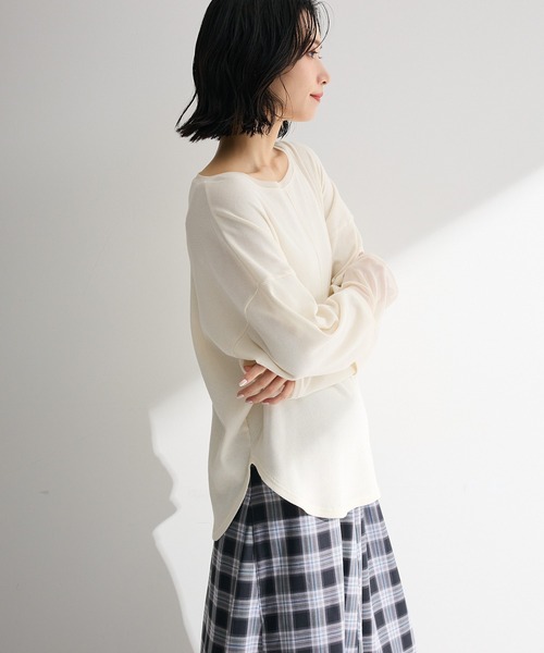 Green Parks(グリーンパークス)の「袖チュールリブプルオーバーⅡ【WEB限定カラーあり】(Tシャツ/カットソー・レディース・アイボリー/その他7/ボルドー/サックスブルー/チャコールグレー/ブラック・FREE)」の8枚目の写真