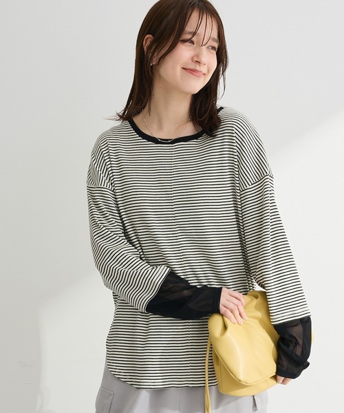 Green Parks(グリーンパークス)の「袖チュールリブプルオーバーⅡ【WEB限定カラーあり】(Tシャツ/カットソー・レディース・アイボリー/その他7/ボルドー/サックスブルー/チャコールグレー/ブラック・FREE)」の14枚目の写真