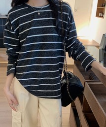 ストライプルーズニットソー
