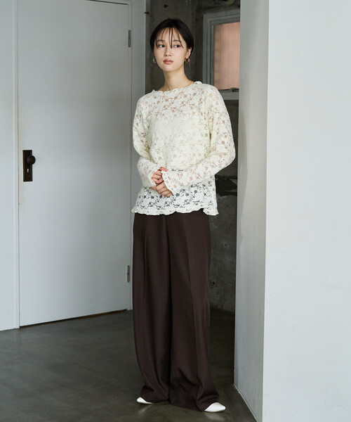 FREAK'S STORE(フリークスストア)の「限定展開 前後 2WAY 起毛 レース ルーズ ロングスリーブ トップス(Tシャツ/カットソー・レディース・ブラック/ナチュラル・フリ-)」の18枚目の写真