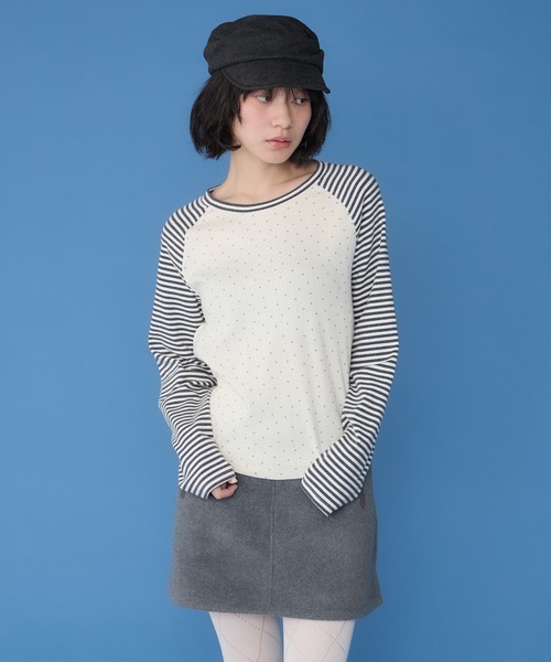 Unblend（アンブレンド）の「【Unblend】アソート柄 ラグラン パターン切替ロングスリーブTシャツ（Tシャツ/カットソー・レディース・杢グレー/ブラック/チャコール/ピンク・FREE）」の3枚目の写真