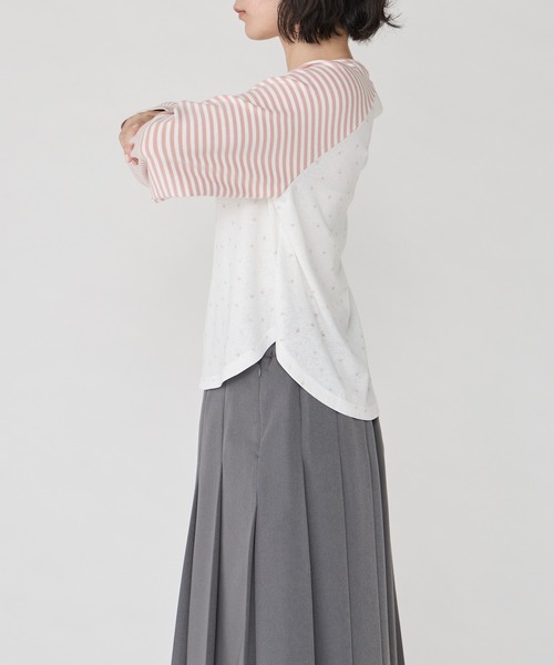 Unblend（アンブレンド）の「【Unblend】アソート柄 ラグラン パターン切替ロングスリーブTシャツ（Tシャツ/カットソー・レディース・杢グレー/ブラック/チャコール/ピンク・FREE）」の9枚目の写真
