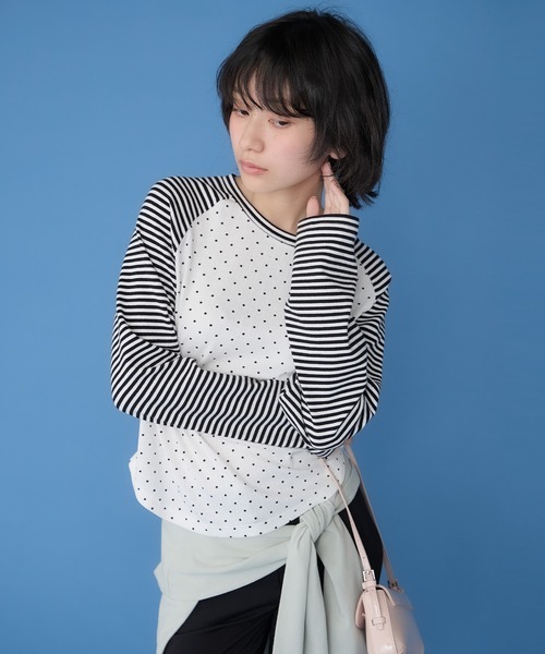 Unblend（アンブレンド）の「【Unblend】アソート柄 ラグラン パターン切替ロングスリーブTシャツ（Tシャツ/カットソー・レディース・杢グレー/ブラック/チャコール/ピンク・FREE）」の14枚目の写真