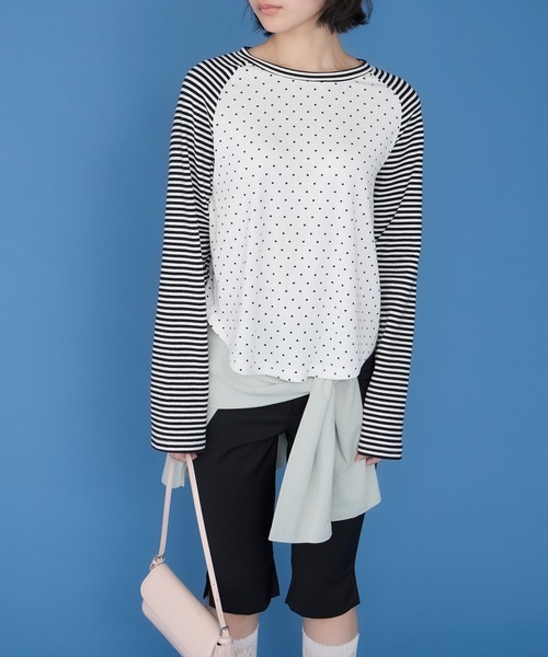 Unblend（アンブレンド）の「【Unblend】アソート柄 ラグラン パターン切替ロングスリーブTシャツ（Tシャツ/カットソー・レディース・杢グレー/ブラック/チャコール/ピンク・FREE）」の15枚目の写真
