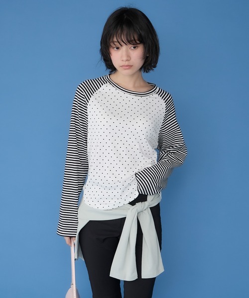 Unblend（アンブレンド）の「【Unblend】アソート柄 ラグラン パターン切替ロングスリーブTシャツ（Tシャツ/カットソー・レディース・杢グレー/ブラック/チャコール/ピンク・FREE）」の16枚目の写真