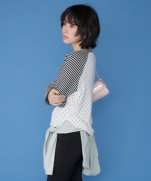 Unblend（アンブレンド）の「【Unblend】アソート柄 ラグラン パターン切替ロングスリーブTシャツ（Tシャツ/カットソー・レディース・杢グレー/ブラック/チャコール/ピンク・FREE）」の17枚目の写真
