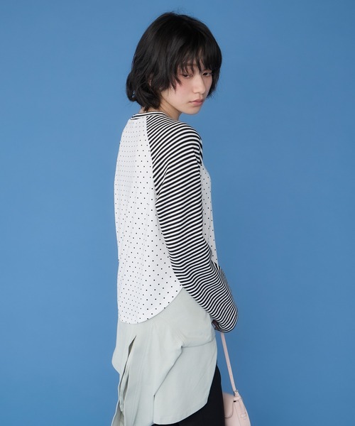 Unblend（アンブレンド）の「【Unblend】アソート柄 ラグラン パターン切替ロングスリーブTシャツ（Tシャツ/カットソー・レディース・杢グレー/ブラック/チャコール/ピンク・FREE）」の18枚目の写真