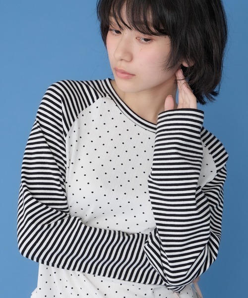 Unblend（アンブレンド）の「【Unblend】アソート柄 ラグラン パターン切替ロングスリーブTシャツ（Tシャツ/カットソー・レディース・杢グレー/ブラック/チャコール/ピンク・FREE）」の20枚目の写真