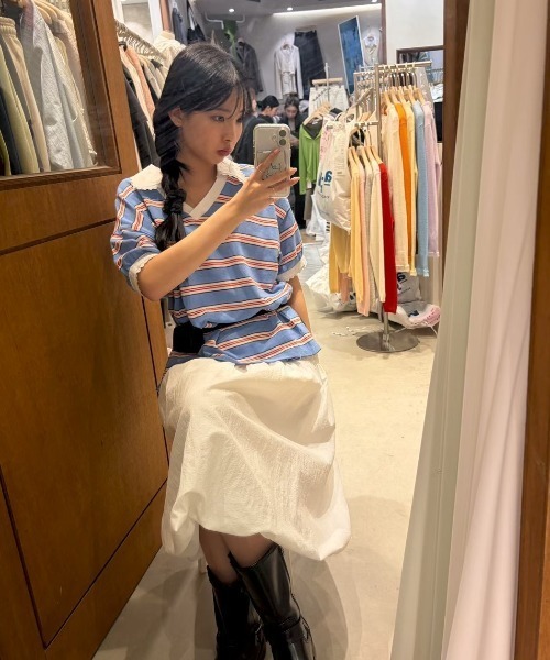 FAVORITO(ファヴォリート)の「VネックボーダーTEE(Tシャツ/カットソー・レディース・ピンク/ブルー/オレンジ・F)」の8枚目の写真