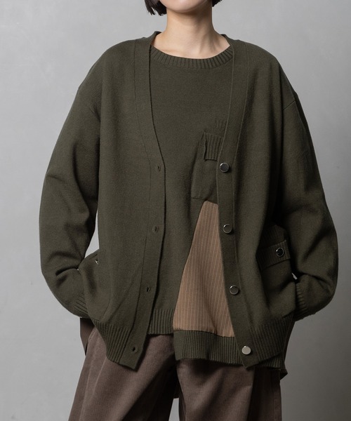 MARECHAL TERRE(マルシャルテル)の「ニットコンビネーションカーディガン(カーディガン/ボレロ・レディース・ブラック/グレー/ネイビー/カーキ・MEDIUM)」の3枚目の写真
