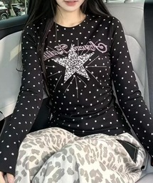 【26年秋冬新作】スタープリントドット柄タイト長袖Tシャツ