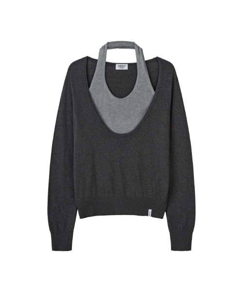 MELLOTORY(メロートリー)の「ホルターネックレイヤードニットトップス (2色)(ニット/セーター・レディース・カーキ/ダークグレー・FREE)」の6枚目の写真