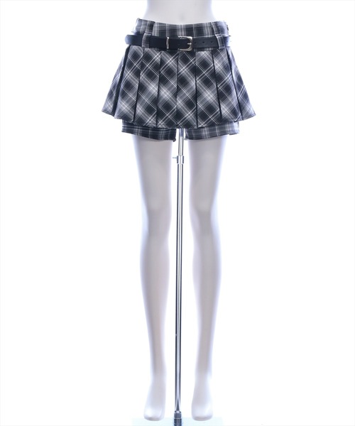 clear（クリア）の「ベルト付きチェックプリーツミニスカートパンツ［骨格ウェーブ／韓国カジュアル／Y2K］（スカート・レディース・ブラウン/ブラック・S/M）」の8枚目の写真