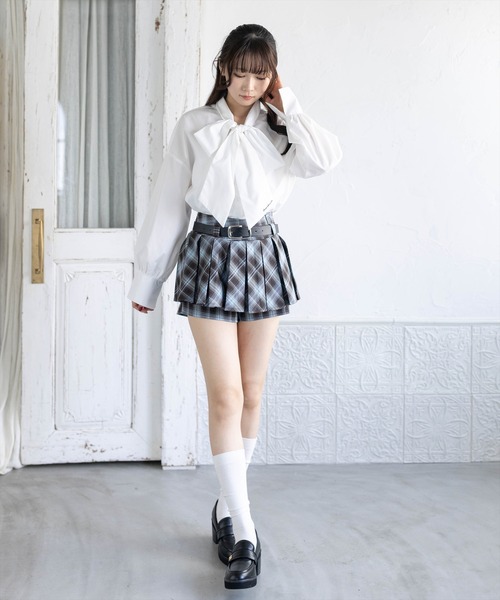 clear（クリア）の「ベルト付きチェックプリーツミニスカートパンツ［骨格ウェーブ／韓国カジュアル／Y2K］（スカート・レディース・ブラウン/ブラック・S/M）」の18枚目の写真