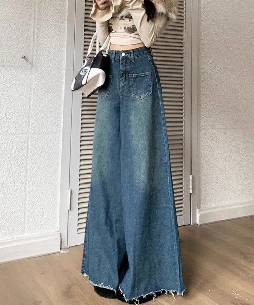 Ritzy(リッツィー)の「ハイウエスト・ワイドデニムパンツ(デニムパンツ・レディース・ブルー・LARGE/MEDIUM)」の3枚目の写真