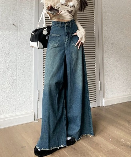 Ritzy(リッツィー)の「ハイウエスト・ワイドデニムパンツ(デニムパンツ・レディース・ブルー・LARGE/MEDIUM)」の4枚目の写真