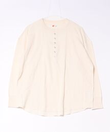 【HANES/ヘインズ】【長めの着丈は気になる腰周りをすっきりカバー】HANES Thermal for HER サーマルヘンリーロンT 長袖 無地 シンプル ドロップショルダー リングドット使い ヘムライン