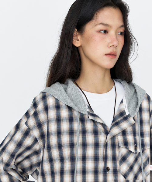 MONGDOL(モンドル)の「オーバーサイズチェックグラフィックフードシャツ グレー MDSH028GRAY(シャツ/ブラウス・レディース・その他・F)」の3枚目の写真