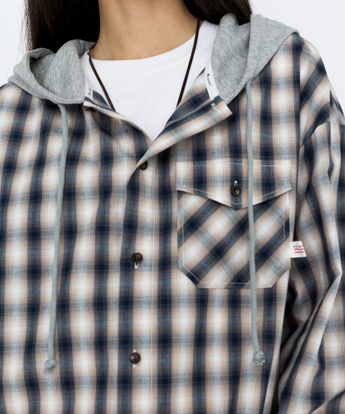 MONGDOL(モンドル)の「オーバーサイズチェックグラフィックフードシャツ グレー MDSH028GRAY(シャツ/ブラウス・レディース・その他・F)」の7枚目の写真