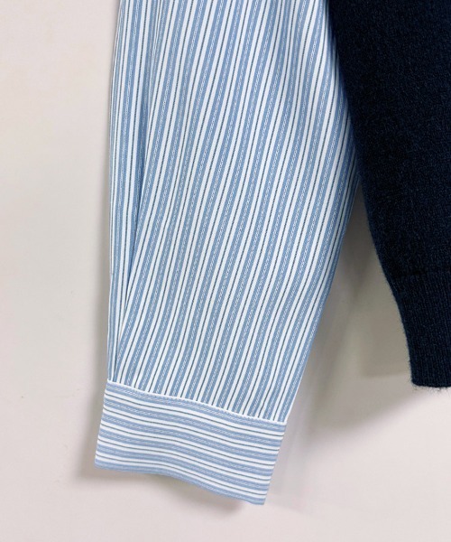 ONEP STAR（ワンピスター）の「ストライプシャツドッキングニットベストトップス（シャツ/ブラウス・レディース・ネイビー・X-LARGE/LARGE/MEDIUM/SMALL）」の12枚目の写真