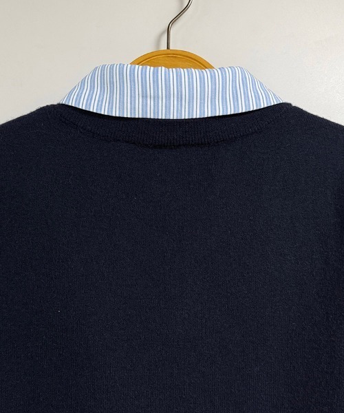 ONEP STAR（ワンピスター）の「ストライプシャツドッキングニットベストトップス（シャツ/ブラウス・レディース・ネイビー・X-LARGE/LARGE/MEDIUM/SMALL）」の13枚目の写真