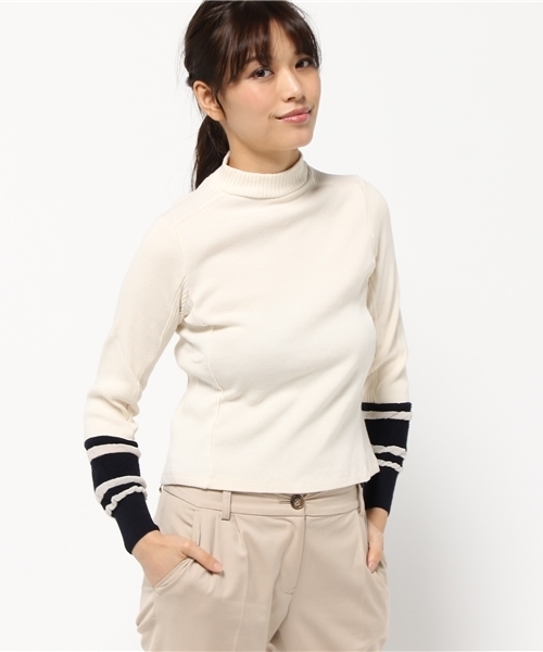 RNA(アールエヌエー)の「M0576 ラインボーダーフライスプルオーバー(ニット/セーター・レディース・キナリ/ダークブルー/ブラック・MEDIUM)」の4枚目の写真