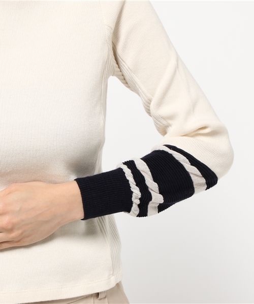 RNA(アールエヌエー)の「M0576 ラインボーダーフライスプルオーバー(ニット/セーター・レディース・キナリ/ダークブルー/ブラック・MEDIUM)」の7枚目の写真