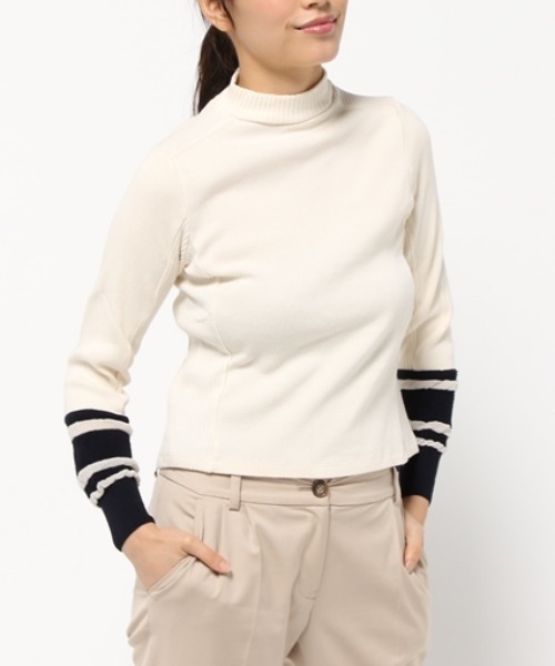 RNA(アールエヌエー)の「M0576 ラインボーダーフライスプルオーバー(ニット/セーター・レディース・キナリ/ダークブルー/ブラック・MEDIUM)」の2枚目の写真