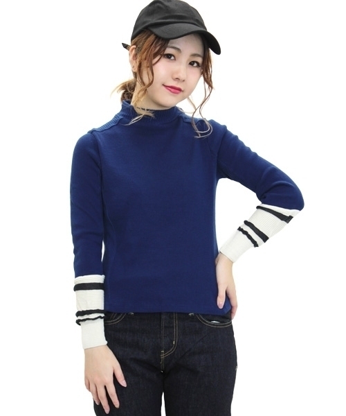 RNA(アールエヌエー)の「M0576 ラインボーダーフライスプルオーバー(ニット/セーター・レディース・キナリ/ダークブルー/ブラック・MEDIUM)」の13枚目の写真