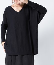 Vネックドルマンコットンニット
