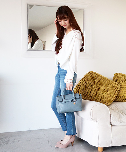 N.（N. Natural Beauty Basic）（エヌエヌナチュラルビューティーベーシック）の「タックドレープスリットスリーブブラウス（シャツ/ブラウス・レディース・ホワイト/ピンク/グレー・MEDIUM）」の8枚目の写真