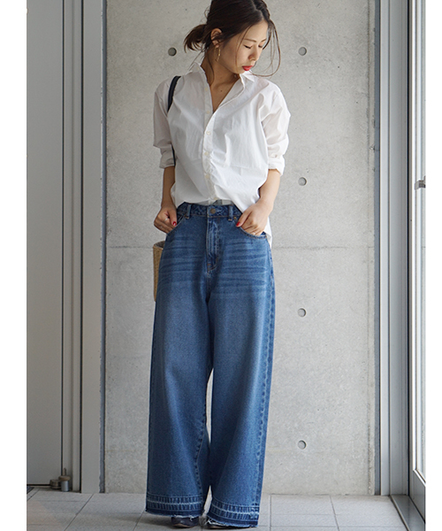 laboratory work（ラボラトリーワーク）の「ヴィンテージ風デニムワイドパンツ（デニムパンツ・レディース・ライトブルー/ブルー・SMALL/MEDIUM）」の5枚目の写真