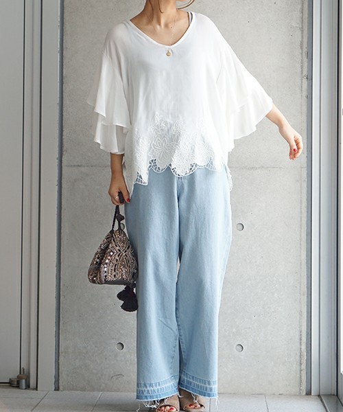 laboratory work（ラボラトリーワーク）の「ヴィンテージ風デニムワイドパンツ（デニムパンツ・レディース・ライトブルー/ブルー・SMALL/MEDIUM）」の7枚目の写真