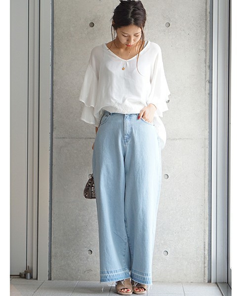 laboratory work（ラボラトリーワーク）の「ヴィンテージ風デニムワイドパンツ（デニムパンツ・レディース・ライトブルー/ブルー・SMALL/MEDIUM）」の8枚目の写真