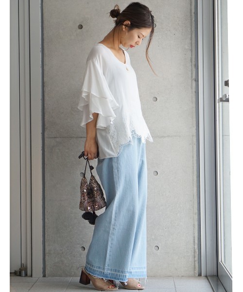 laboratory work（ラボラトリーワーク）の「ヴィンテージ風デニムワイドパンツ（デニムパンツ・レディース・ライトブルー/ブルー・SMALL/MEDIUM）」の9枚目の写真