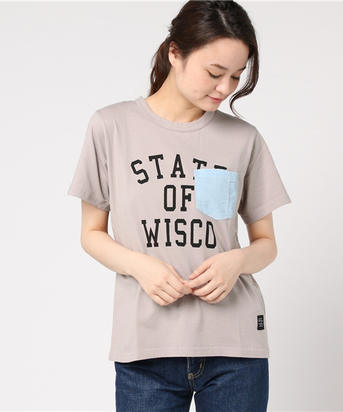 CUBE SUGAR（キューブシュガー）の「20/-天竺ポケTシャツ（Tシャツ/カットソー・レディース・ブラック/カーキ/ホワイト/ベージュ系その他・M）」の3枚目の写真